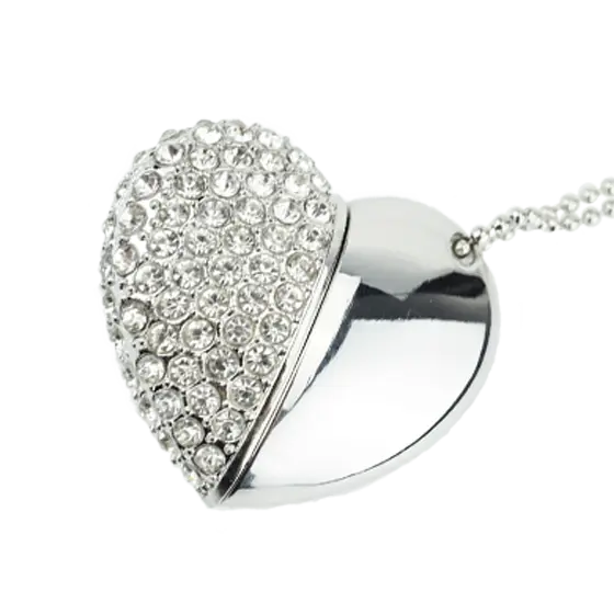 Silver Crystal Heart USB Stick